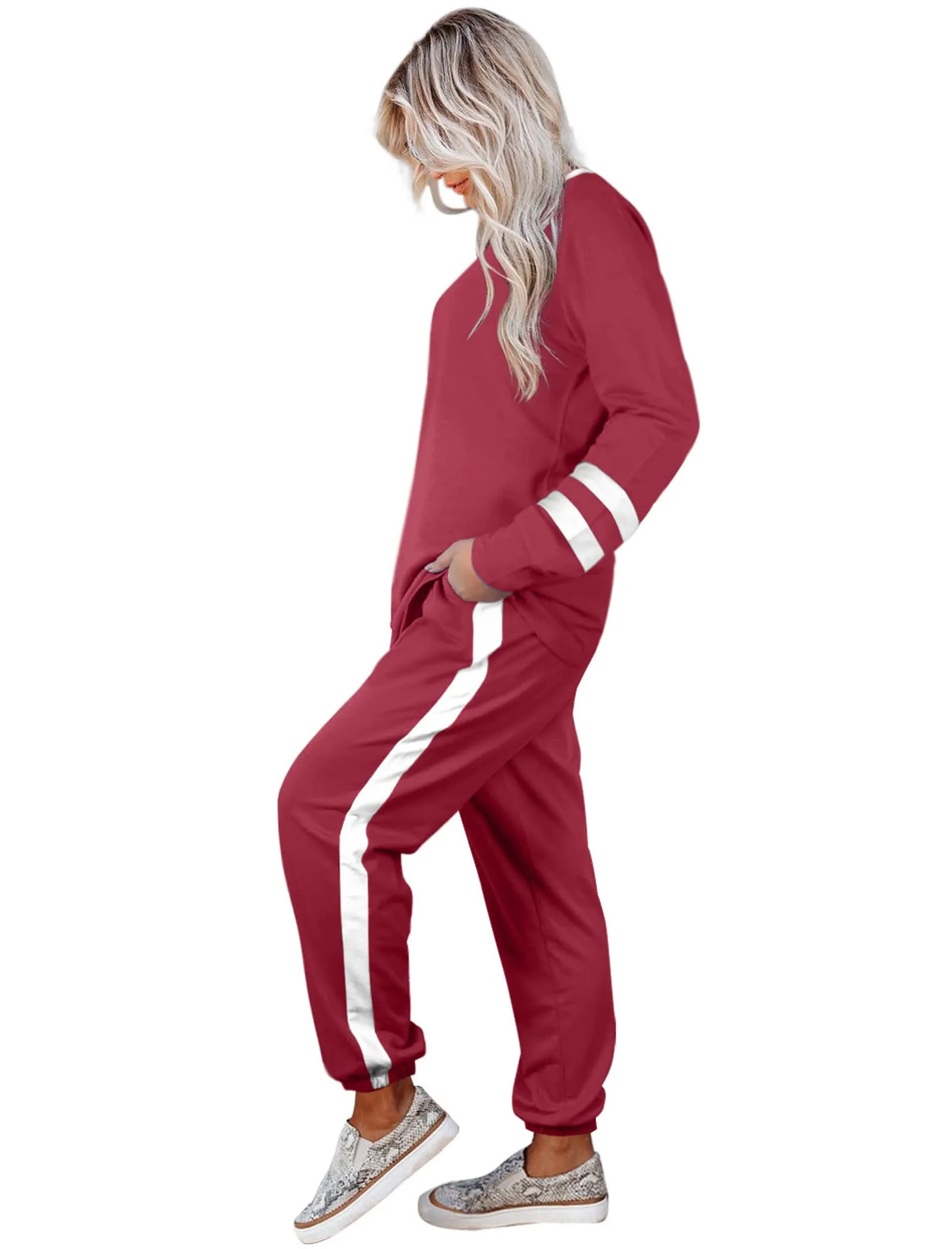 Aloodor Sweatsuit for Women 2 Piece Outfits for Womens Crewneck Sweatshirts Pullover