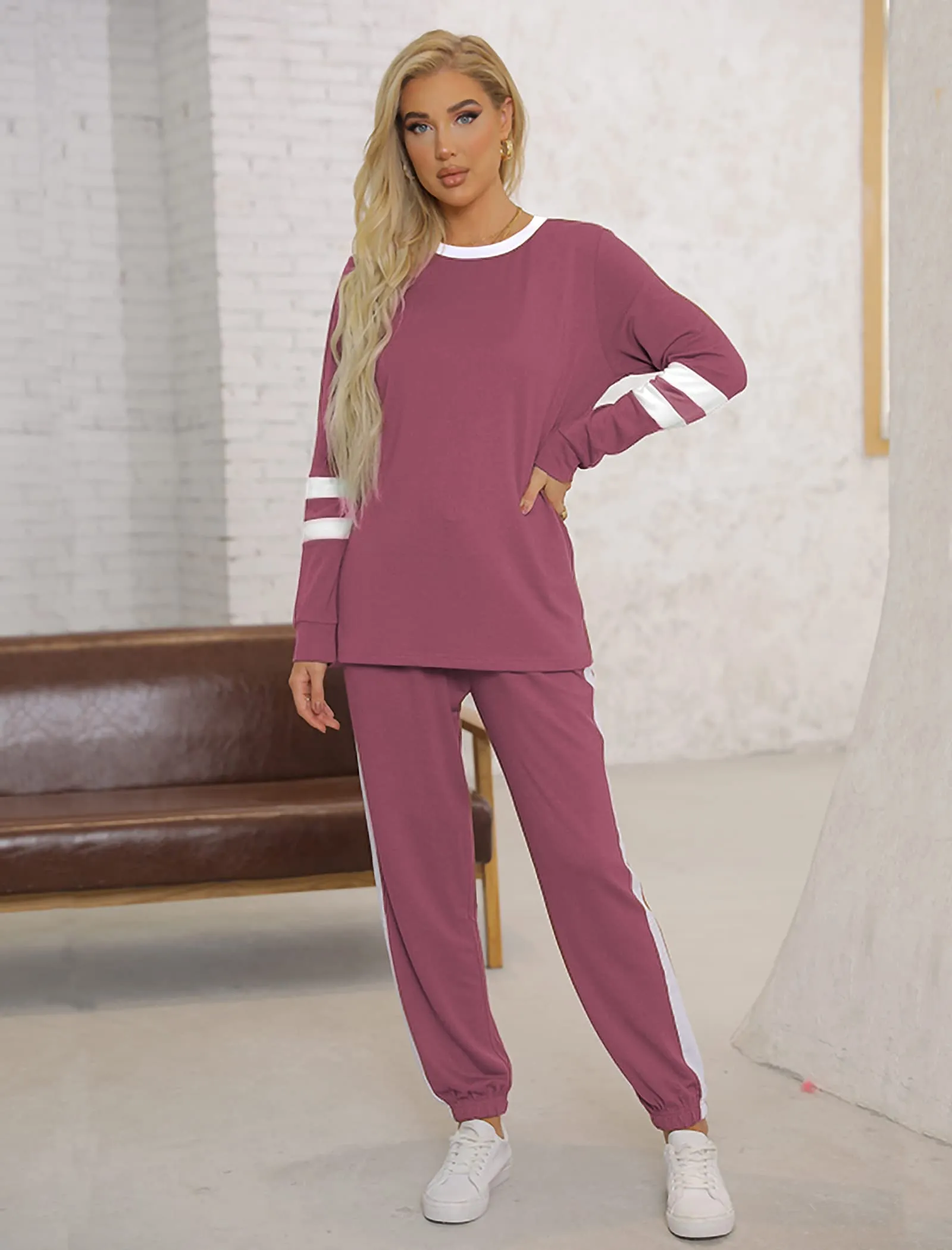 Aloodor Sweatsuit for Women 2 Piece Outfits for Womens Crewneck Sweatshirts Pullover