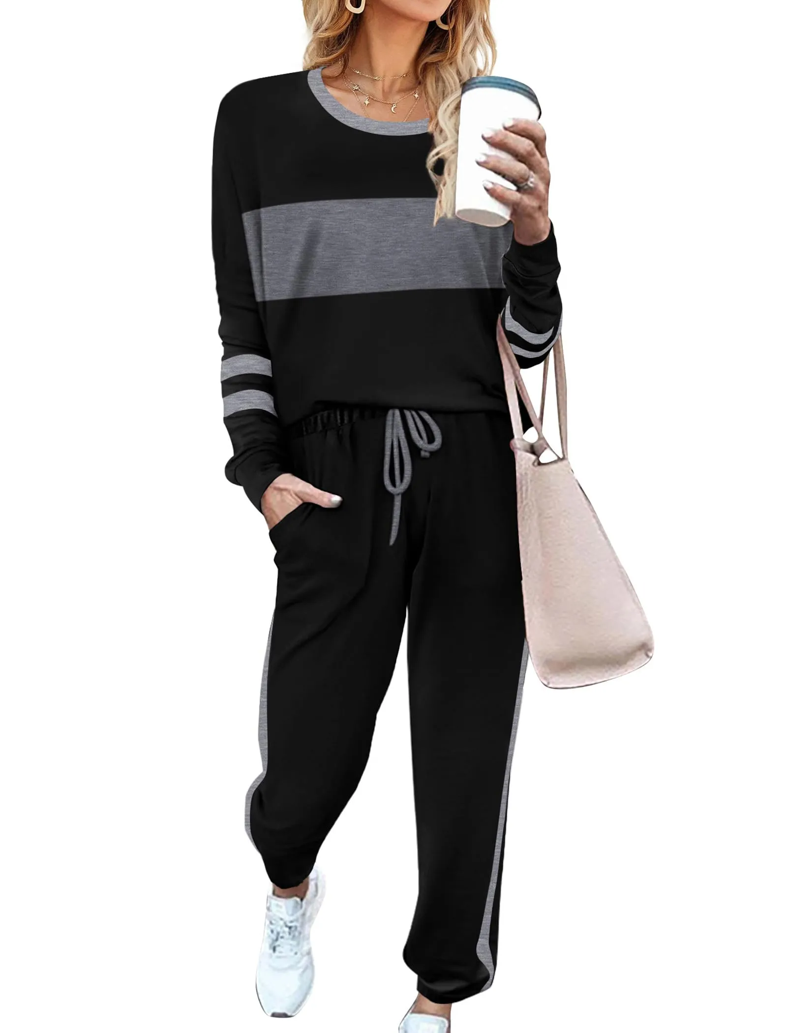 Aloodor Sweatsuit for Women 2 Piece Outfits for Womens Crewneck Sweatshirts Pullover