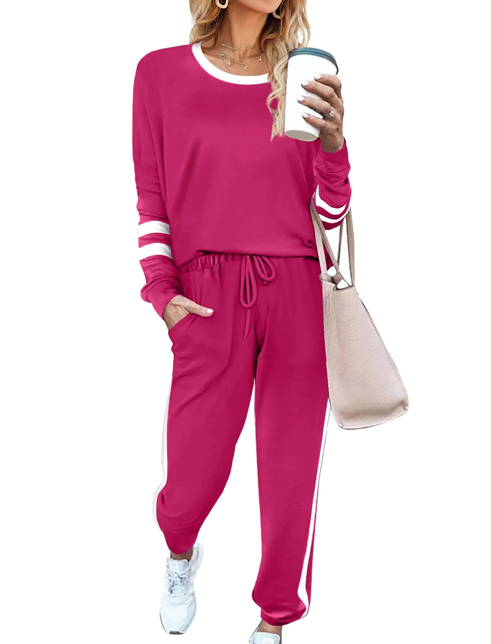 Aloodor Sweatsuit for Women 2 Piece Outfits for Womens Crewneck Sweatshirts Pullover