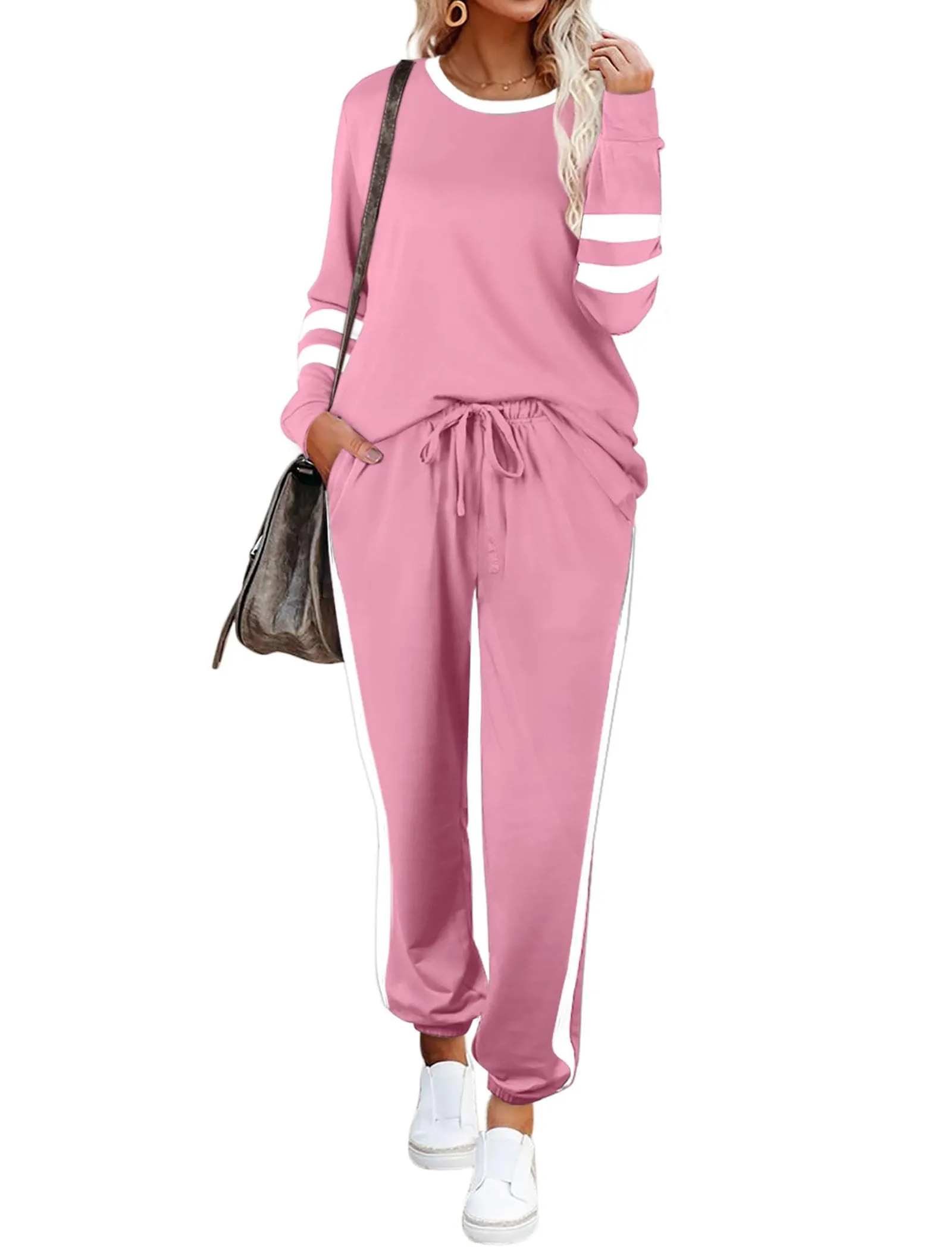 Aloodor Sweatsuit for Women 2 Piece Outfits for Womens Crewneck Sweatshirts Pullover