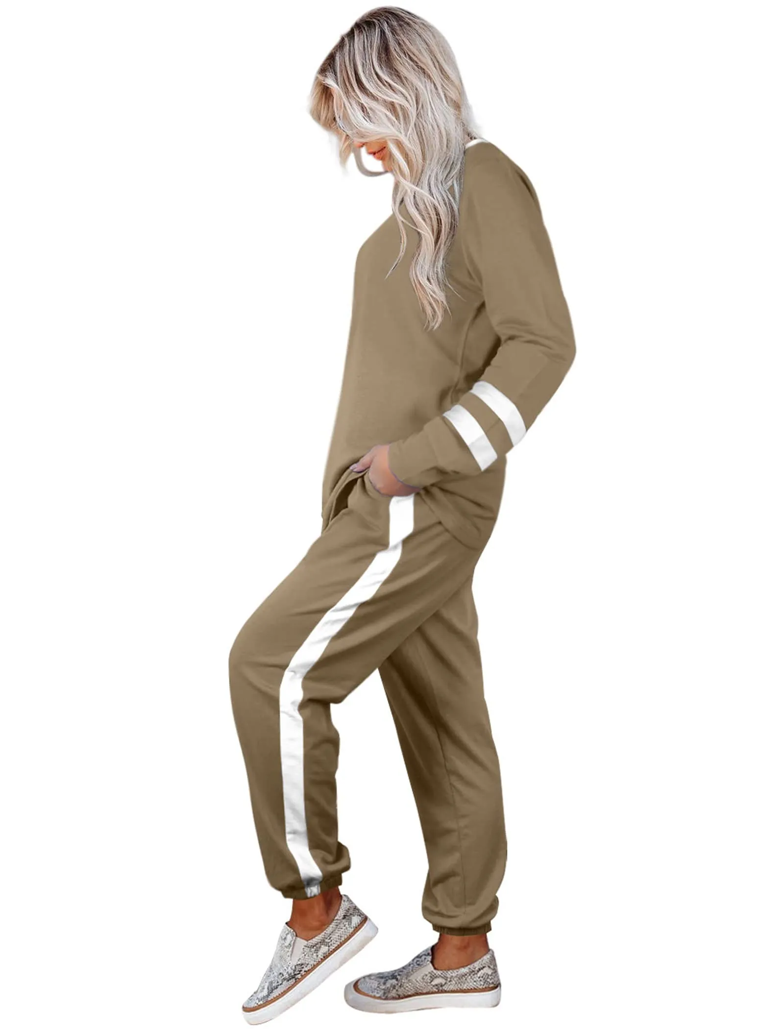 Aloodor Sweatsuit for Women 2 Piece Outfits for Womens Crewneck Sweatshirts Pullover