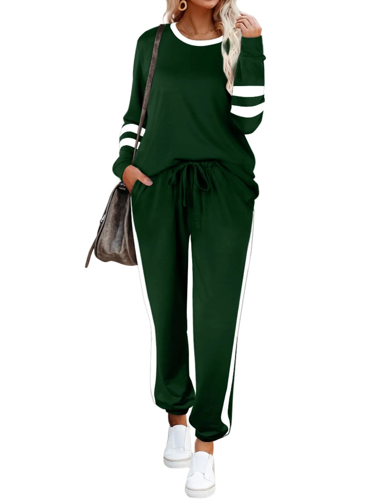 Aloodor Sweatsuit for Women 2 Piece Outfits for Womens Crewneck Sweatshirts Pullover