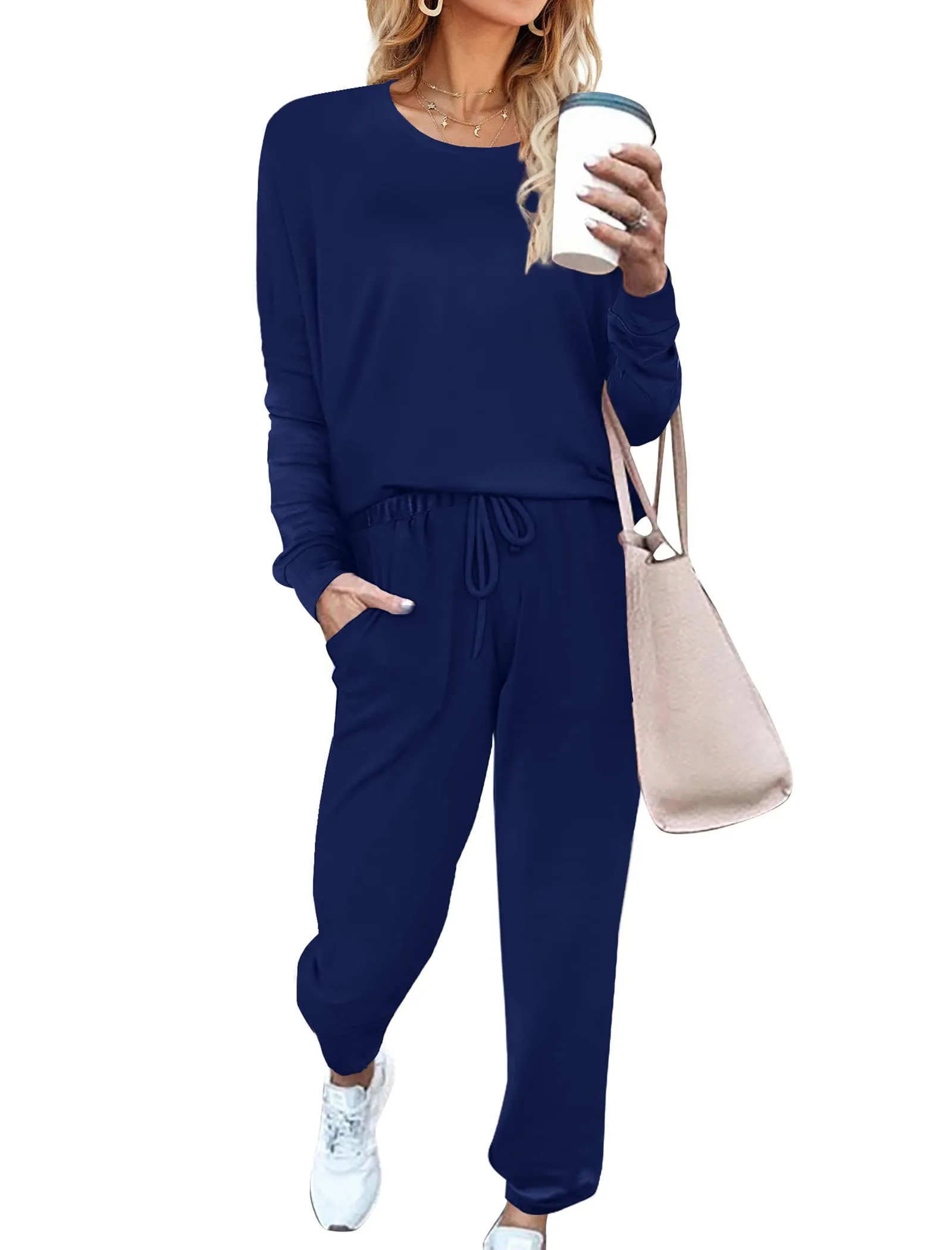 Aloodor Sweatsuit for Women 2 Piece Outfits for Womens Crewneck Sweatshirts Pullover