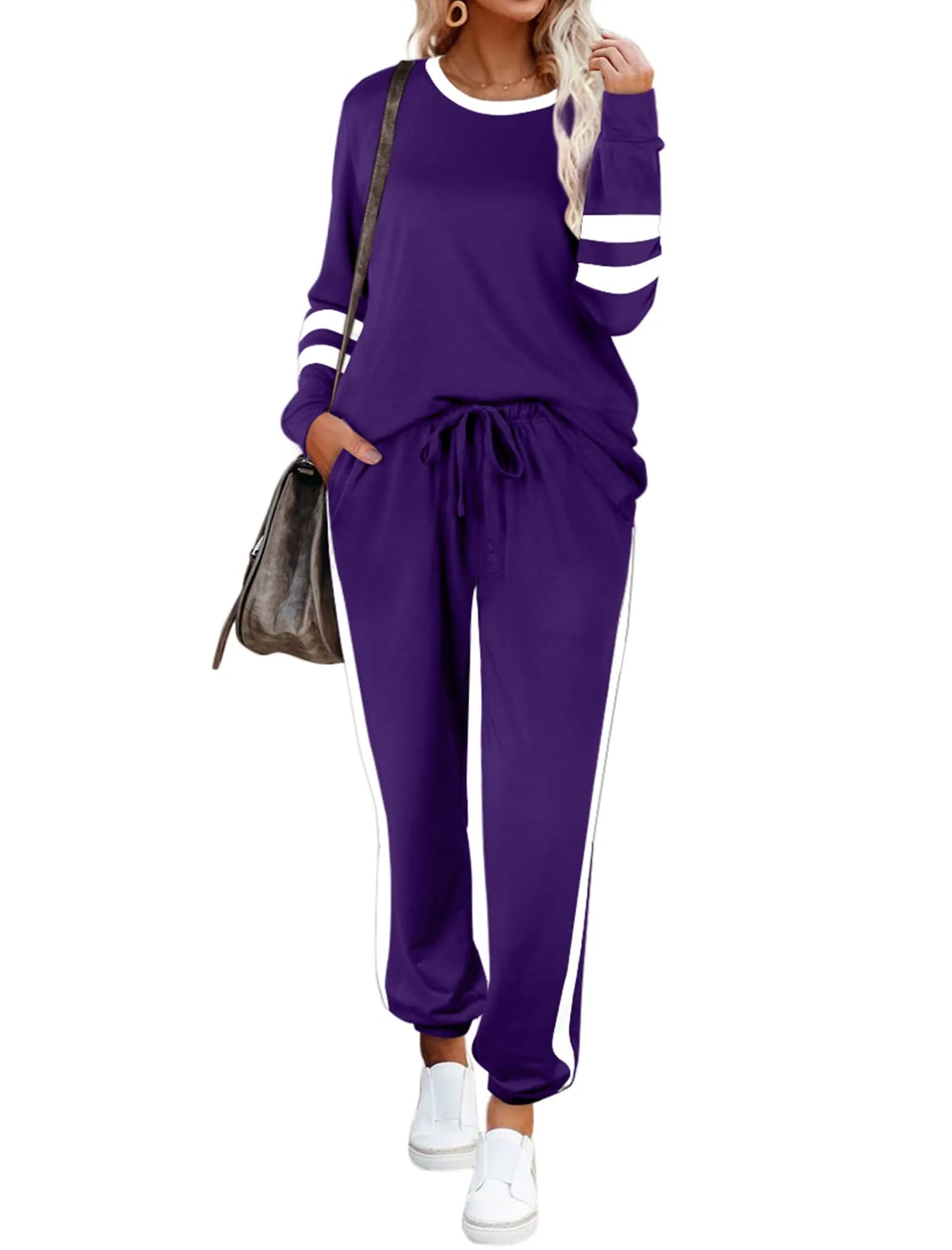 Aloodor Sweatsuit for Women 2 Piece Outfits for Womens Crewneck Sweatshirts Pullover
