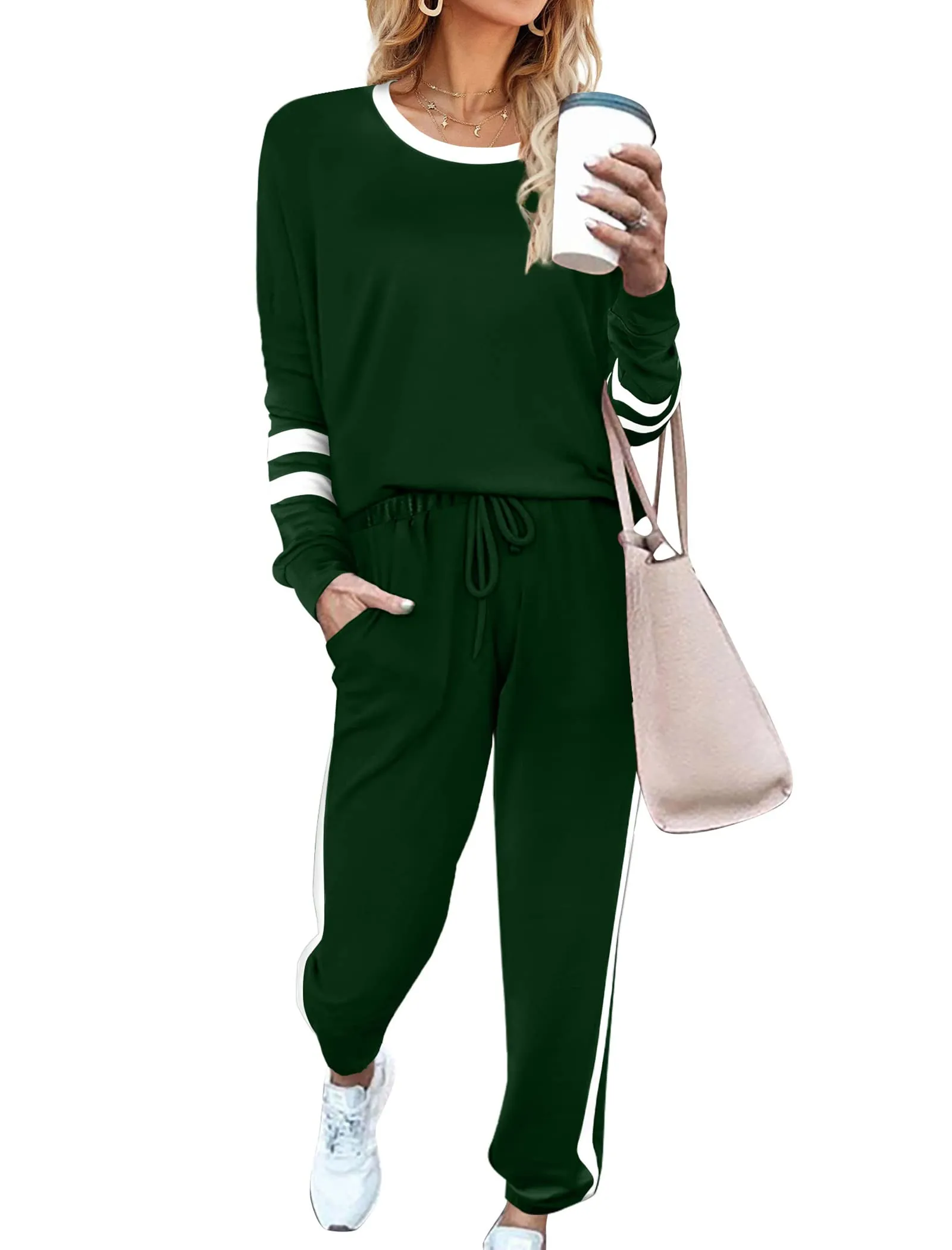 Aloodor Sweatsuit for Women 2 Piece Outfits for Womens Crewneck Sweatshirts Pullover