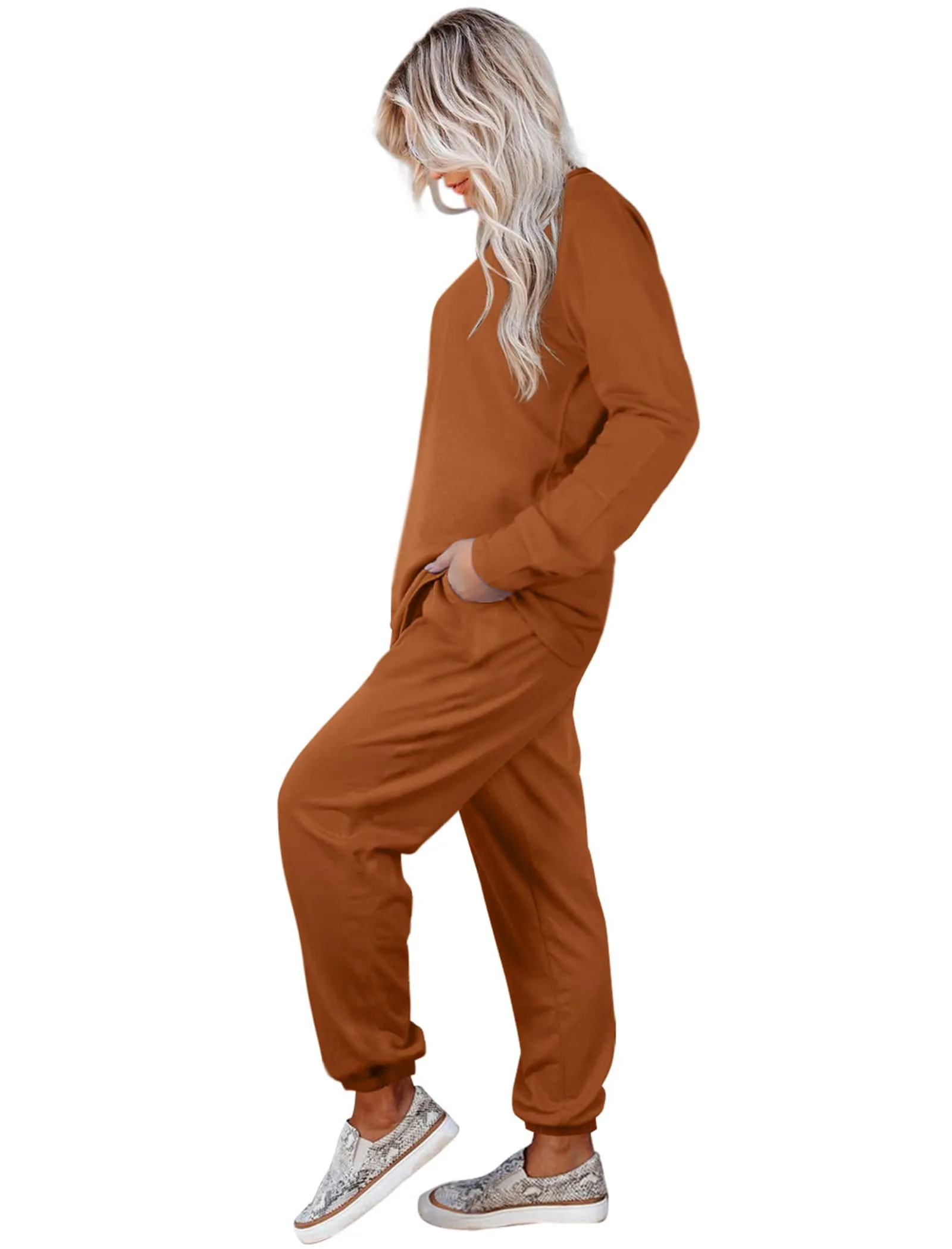 Aloodor Sweatsuit for Women 2 Piece Outfits for Womens Crewneck Sweatshirts Pullover