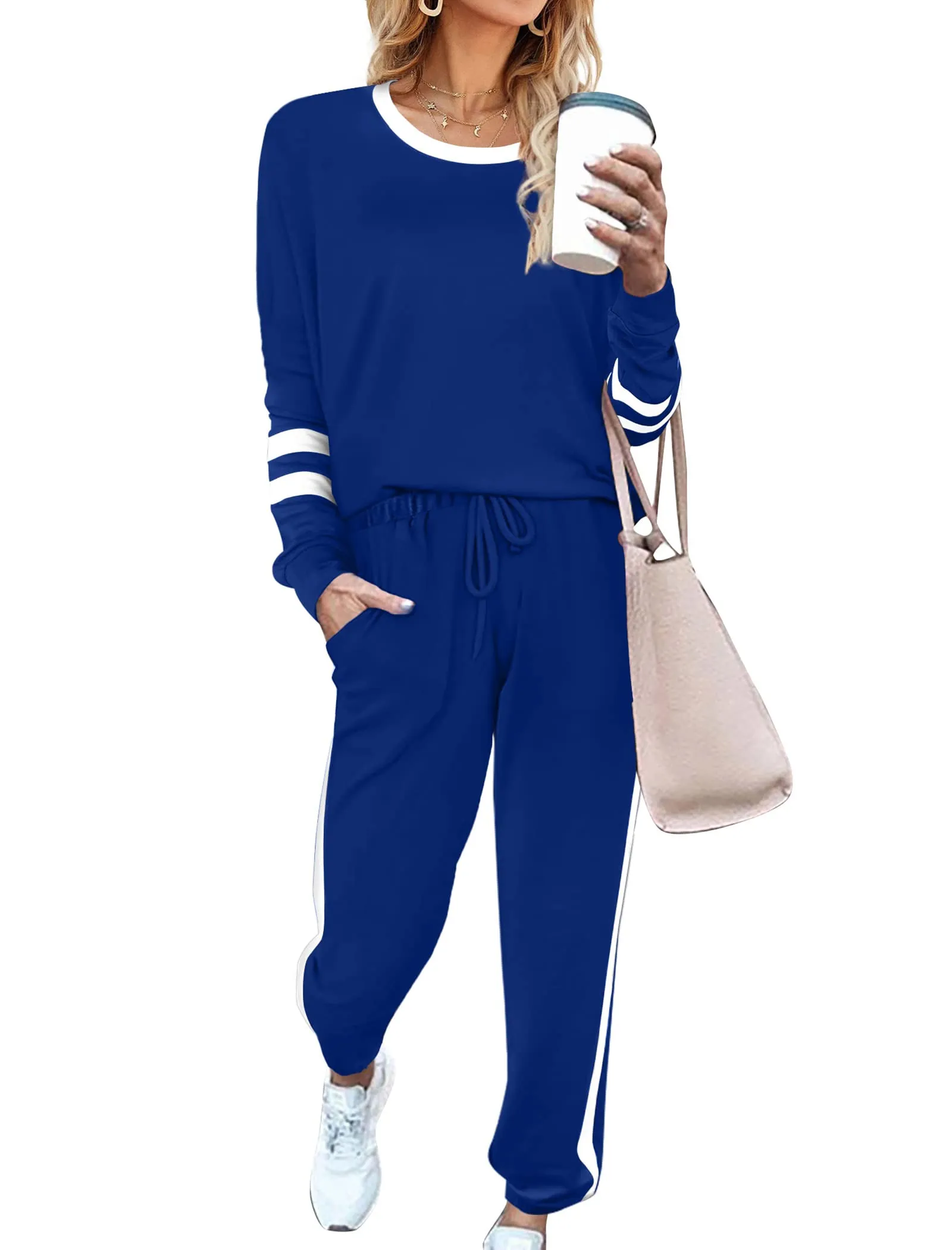 Aloodor Sweatsuit for Women 2 Piece Outfits for Womens Crewneck Sweatshirts Pullover