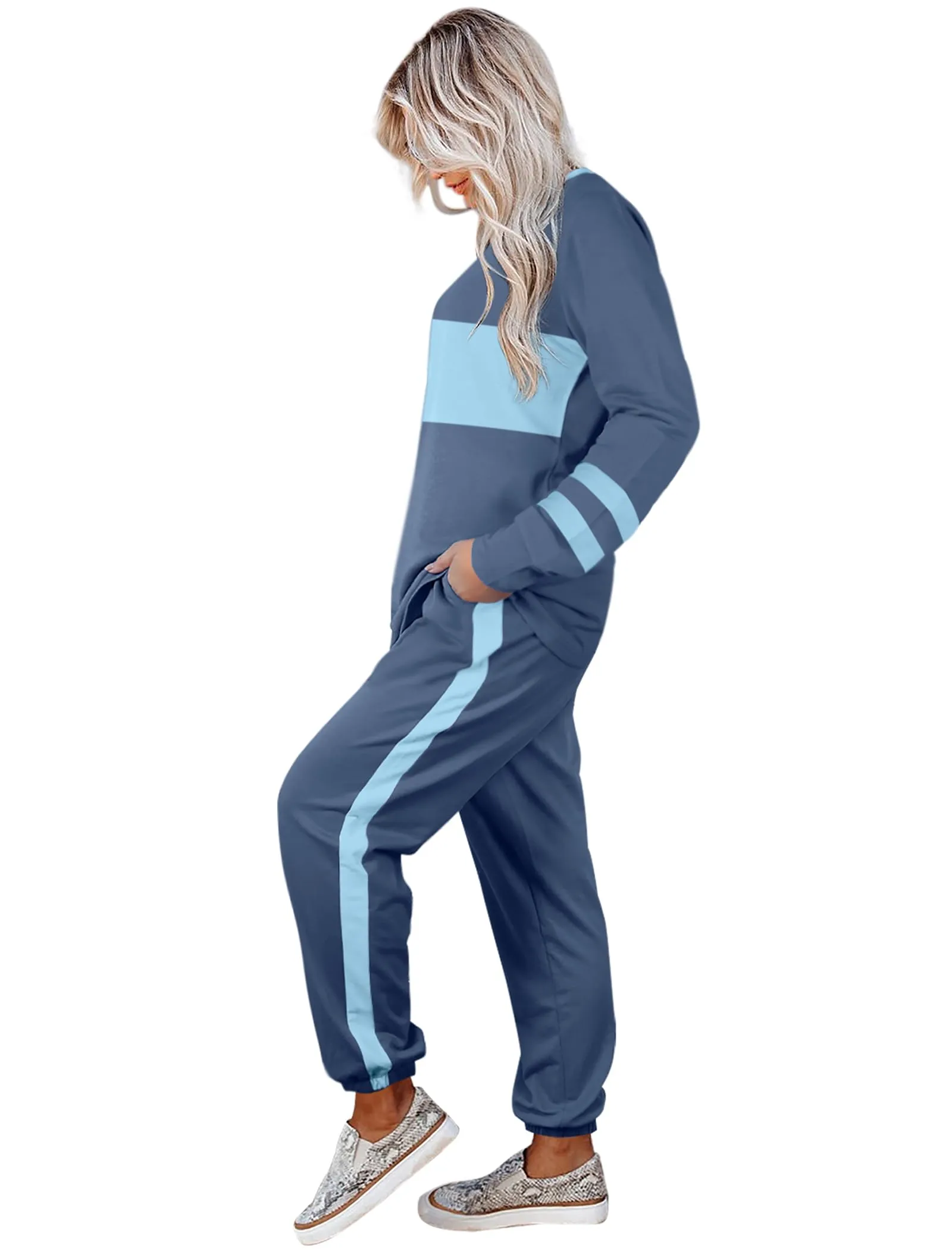 Aloodor Sweatsuit for Women 2 Piece Outfits for Womens Crewneck Sweatshirts Pullover