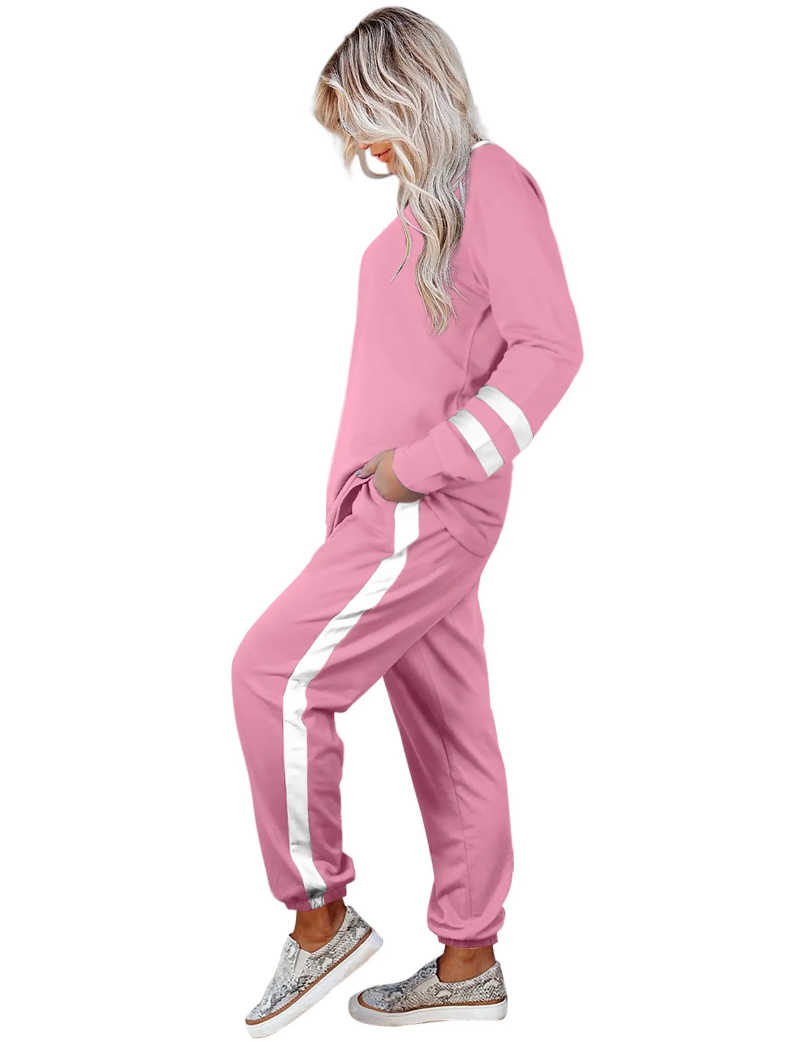 Aloodor Sweatsuit for Women 2 Piece Outfits for Womens Crewneck Sweatshirts Pullover