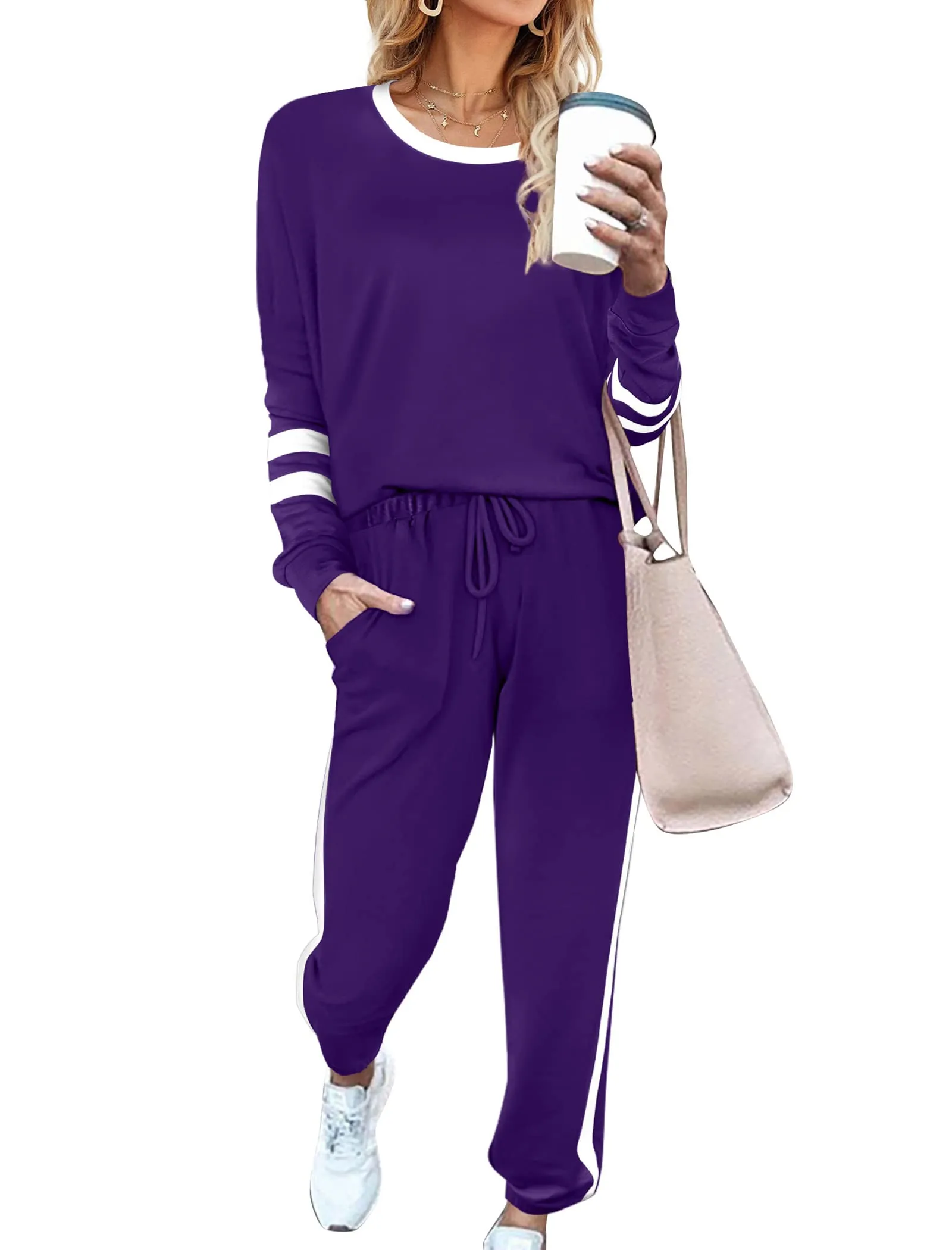 Aloodor Sweatsuit for Women 2 Piece Outfits for Womens Crewneck Sweatshirts Pullover