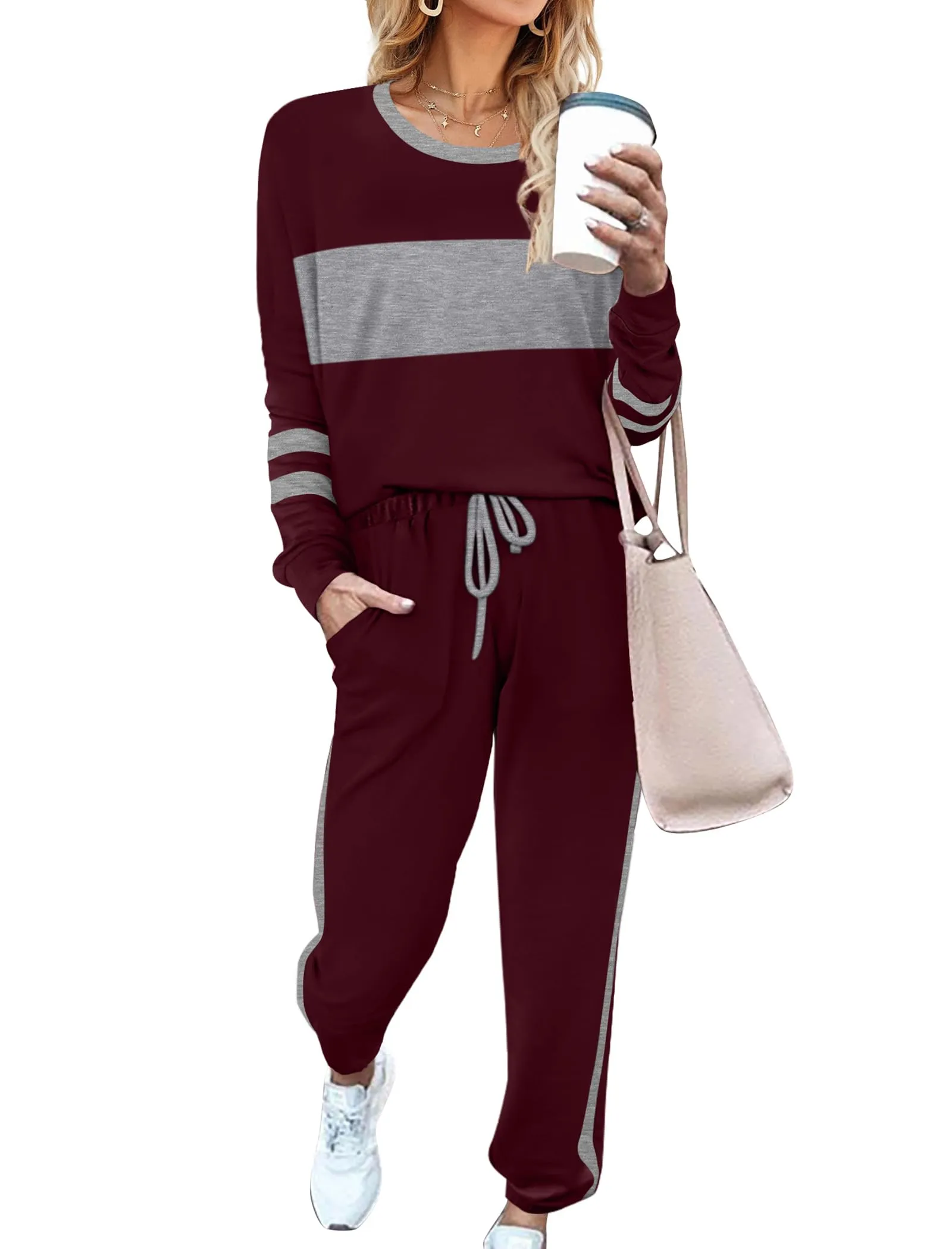 Aloodor Sweatsuit for Women 2 Piece Outfits for Womens Crewneck Sweatshirts Pullover