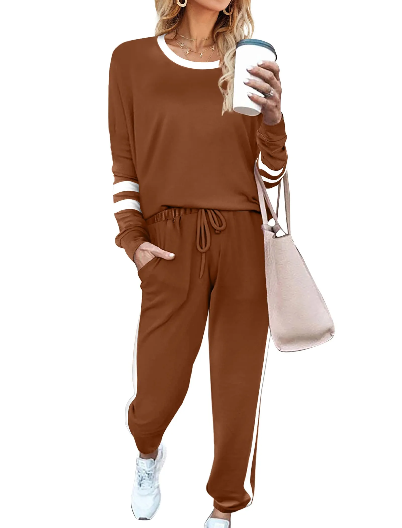 Aloodor Sweatsuit for Women 2 Piece Outfits for Womens Crewneck Sweatshirts Pullover