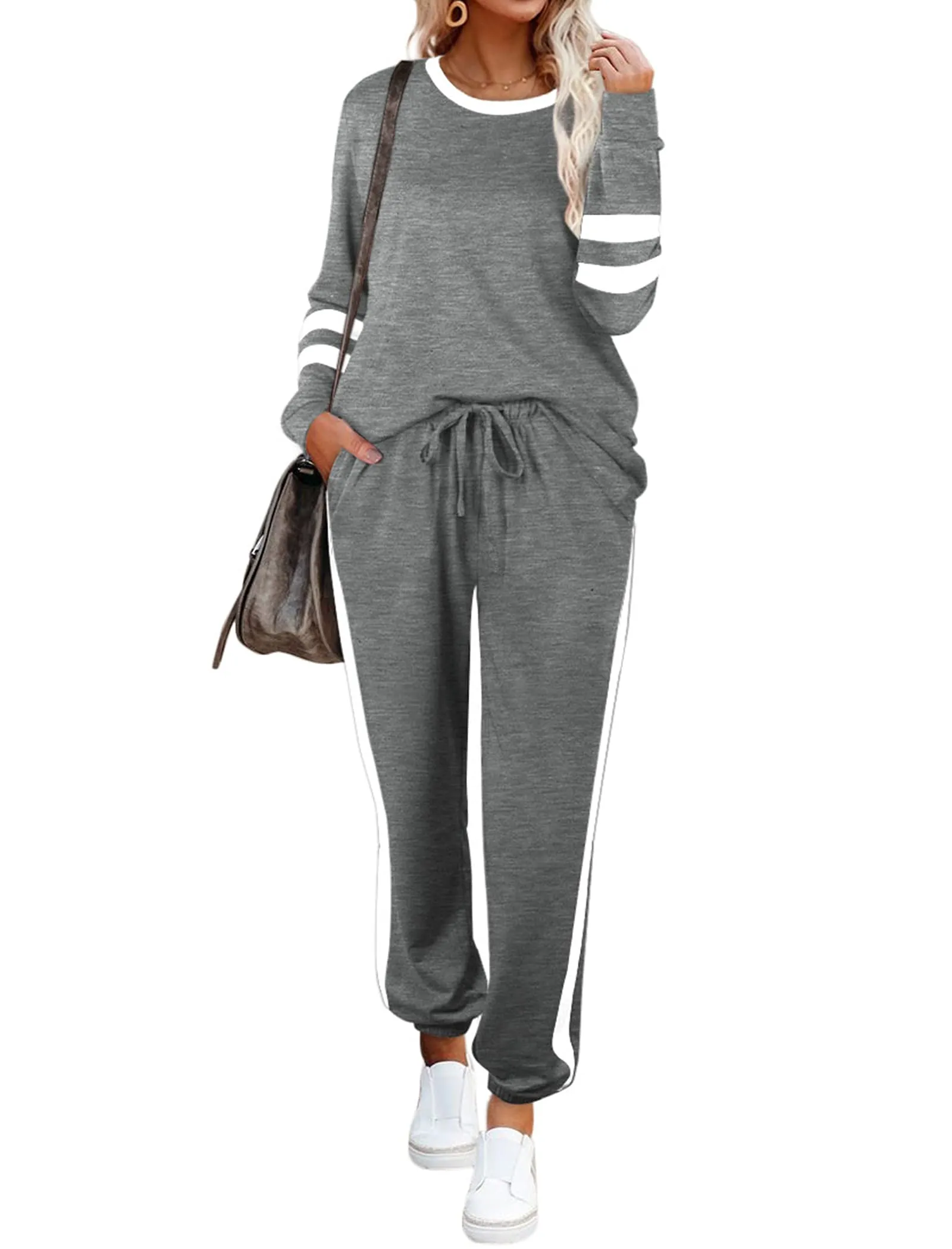 Aloodor Sweatsuit for Women 2 Piece Outfits for Womens Crewneck Sweatshirts Pullover