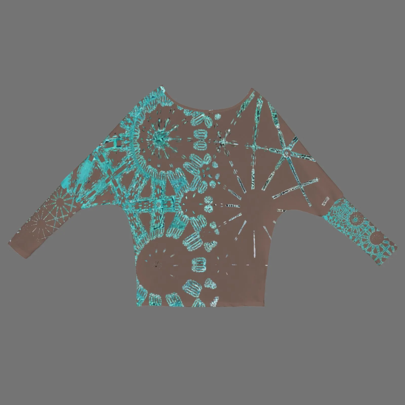 Batwing Long Sleeve Sweater Chocolate and Turquoise Graphic