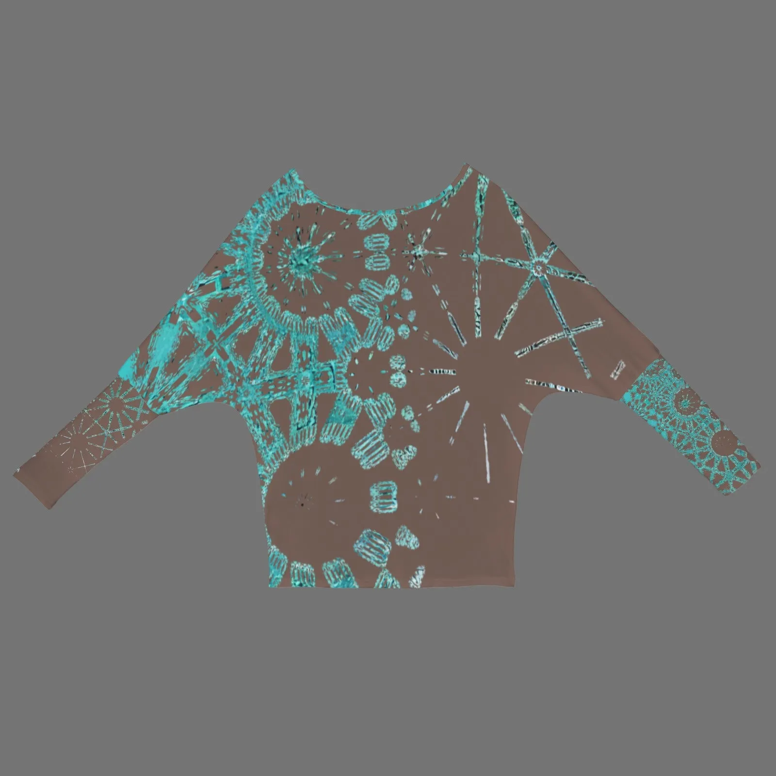 Batwing Long Sleeve Sweater Chocolate and Turquoise Graphic