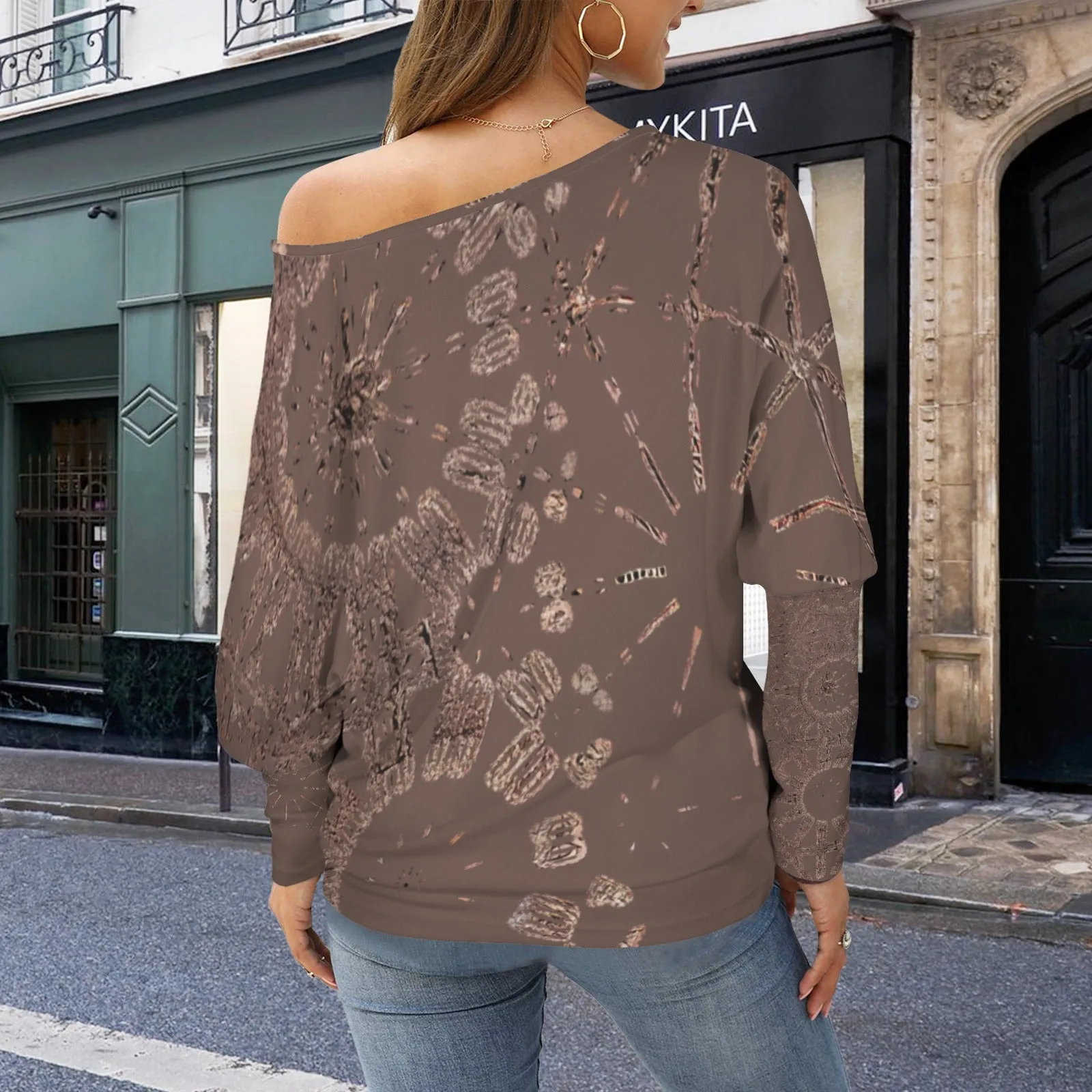 Batwing Long Sleeve Sweater Coffee and Copper Graphic