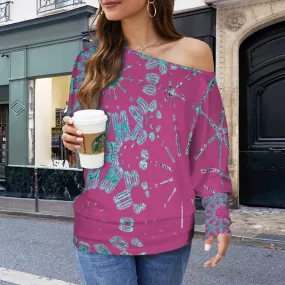 Batwing Long Sleeve Sweater Cranberry and Turquoise Graphic