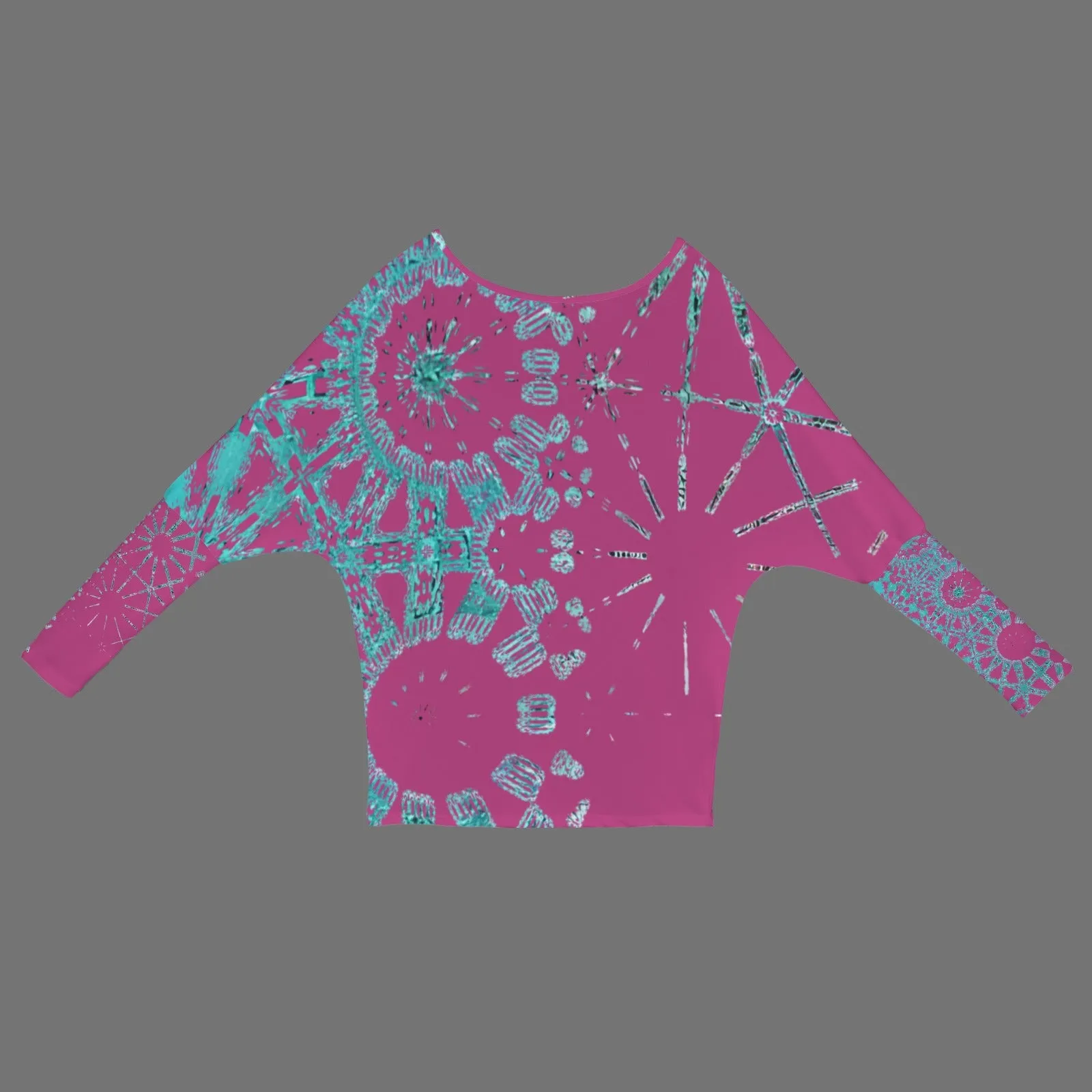Batwing Long Sleeve Sweater Cranberry and Turquoise Graphic