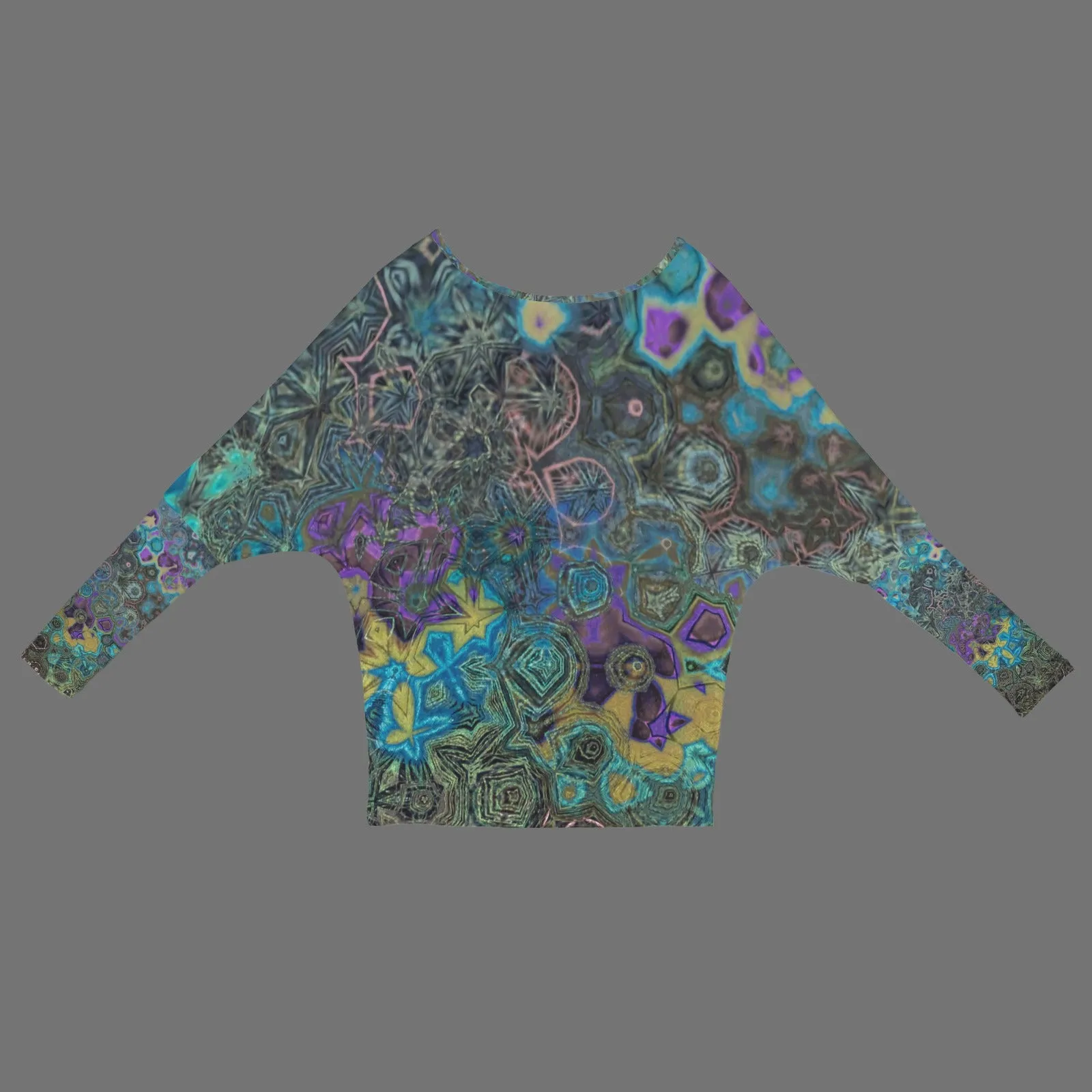 Batwing Long Sleeve Sweater Peacock Feathers Abstract