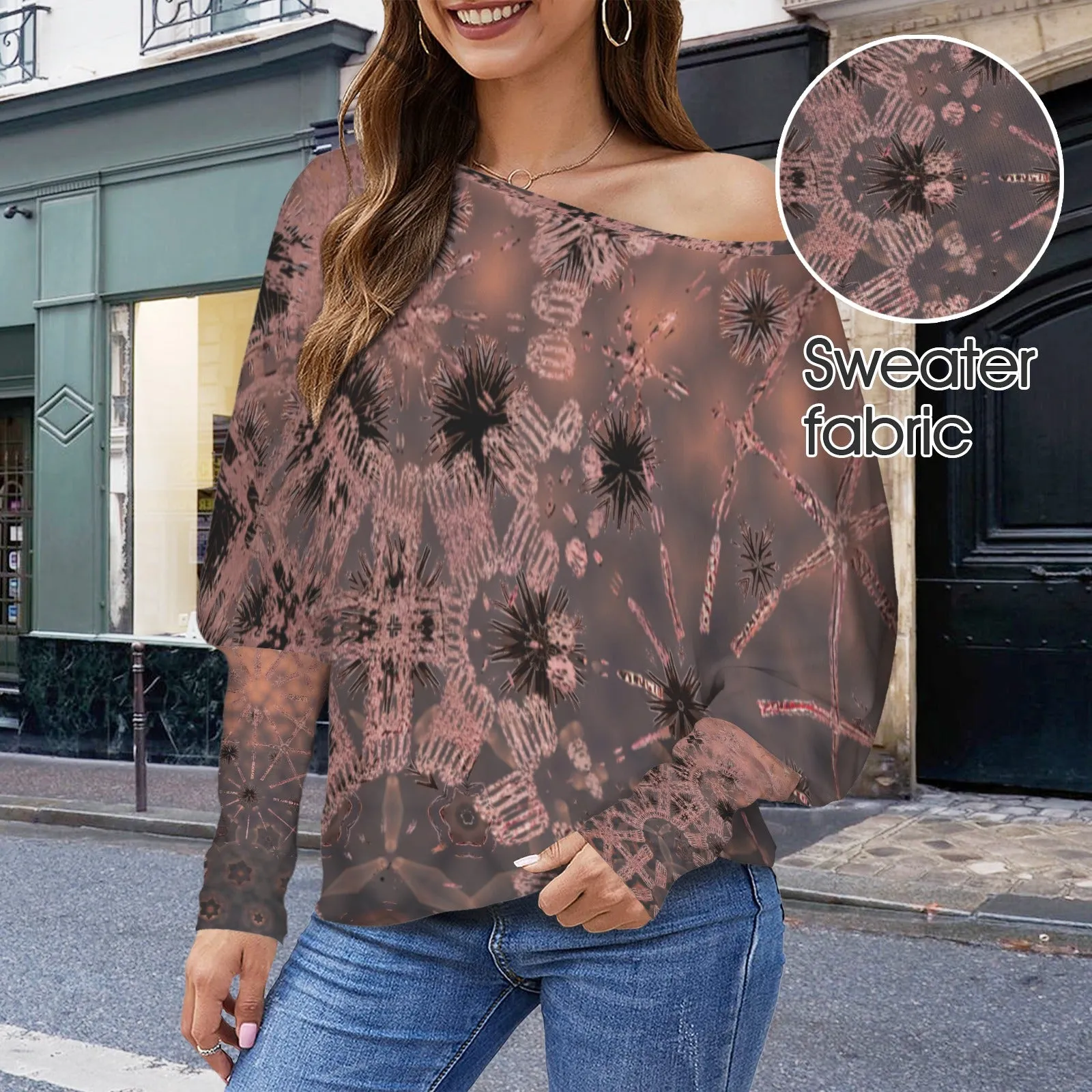 Batwing Long Sleeve Sweater Thistle with Copper Graphic