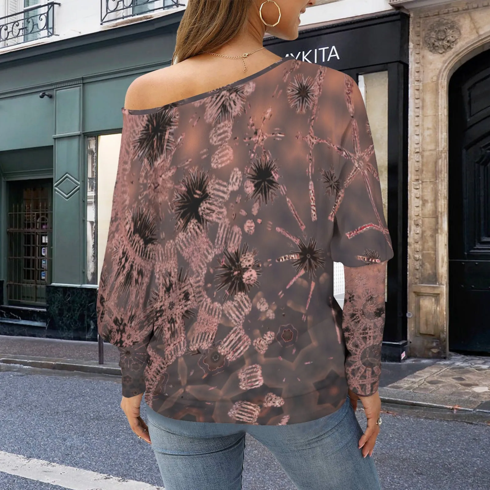 Batwing Long Sleeve Sweater Thistle with Copper Graphic
