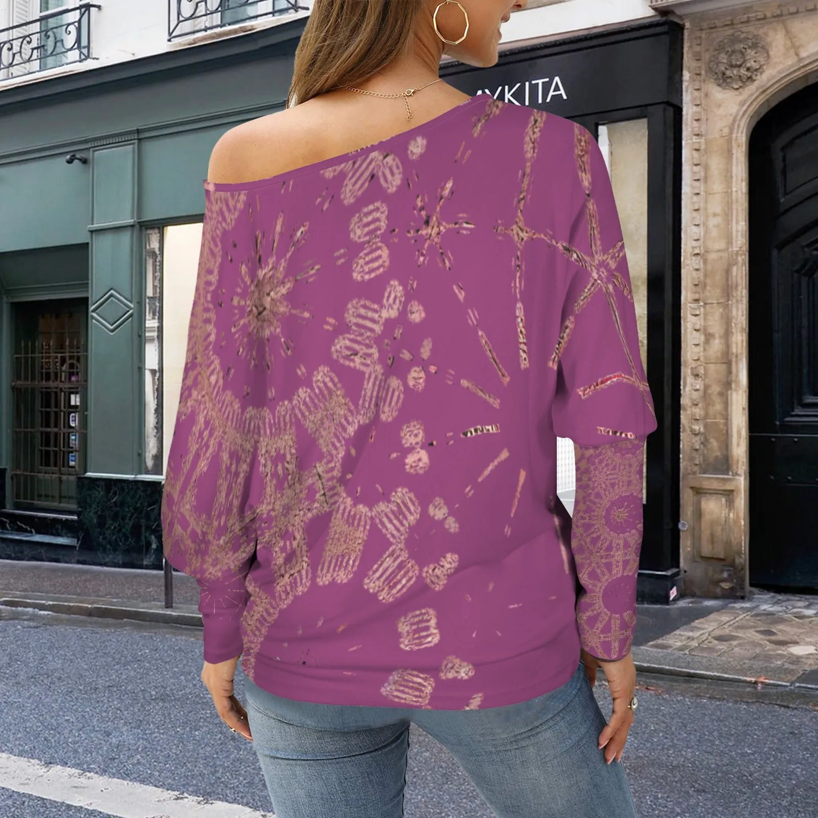 Batwing Sleeve Sweater Cranberry and Rose Gold Graphic
