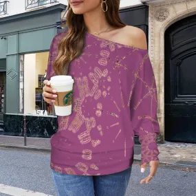 Batwing Sleeve Sweater Cranberry and Rose Gold Graphic