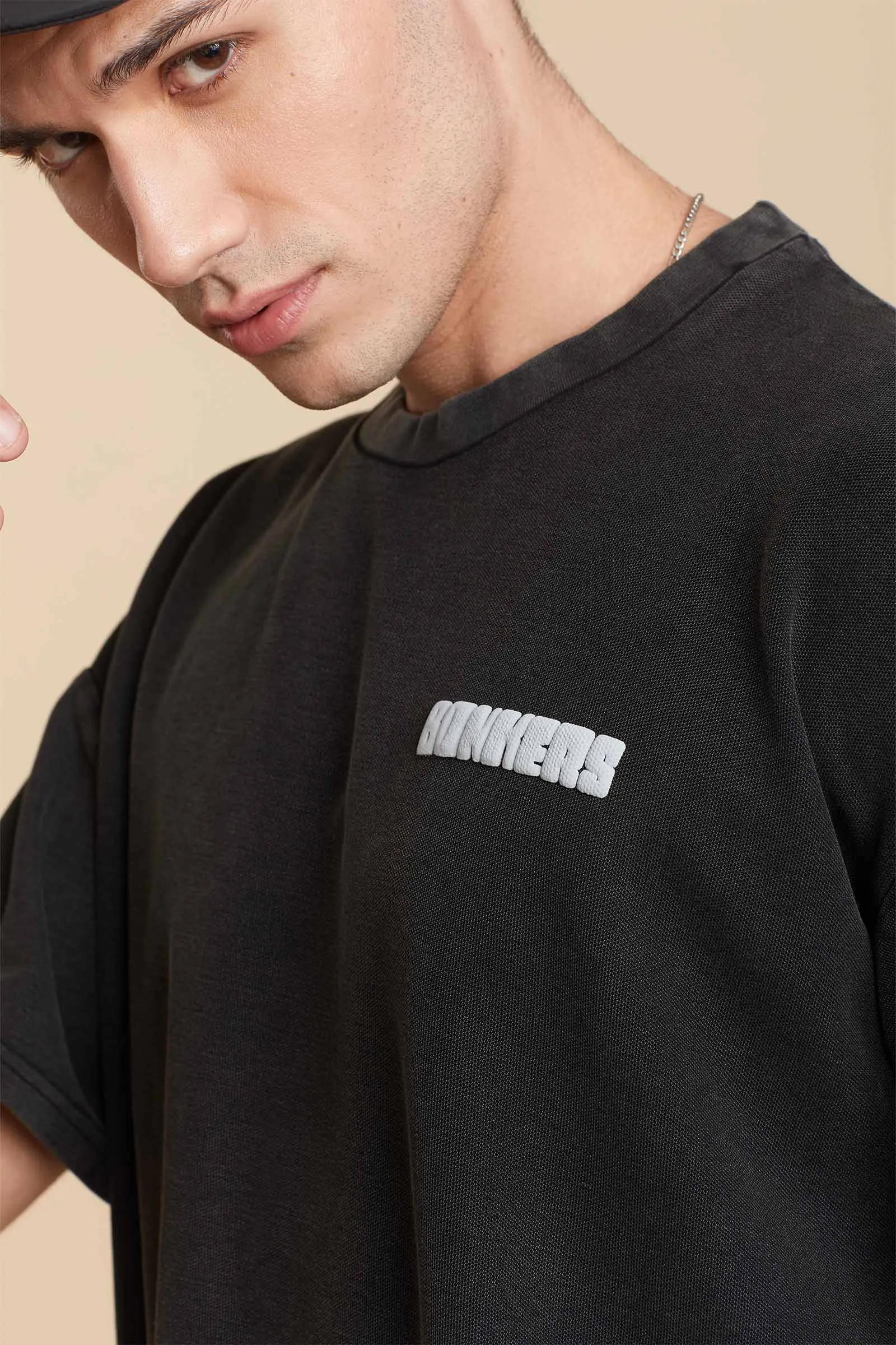 Black Heavyweight Pique Oversized T-shirt