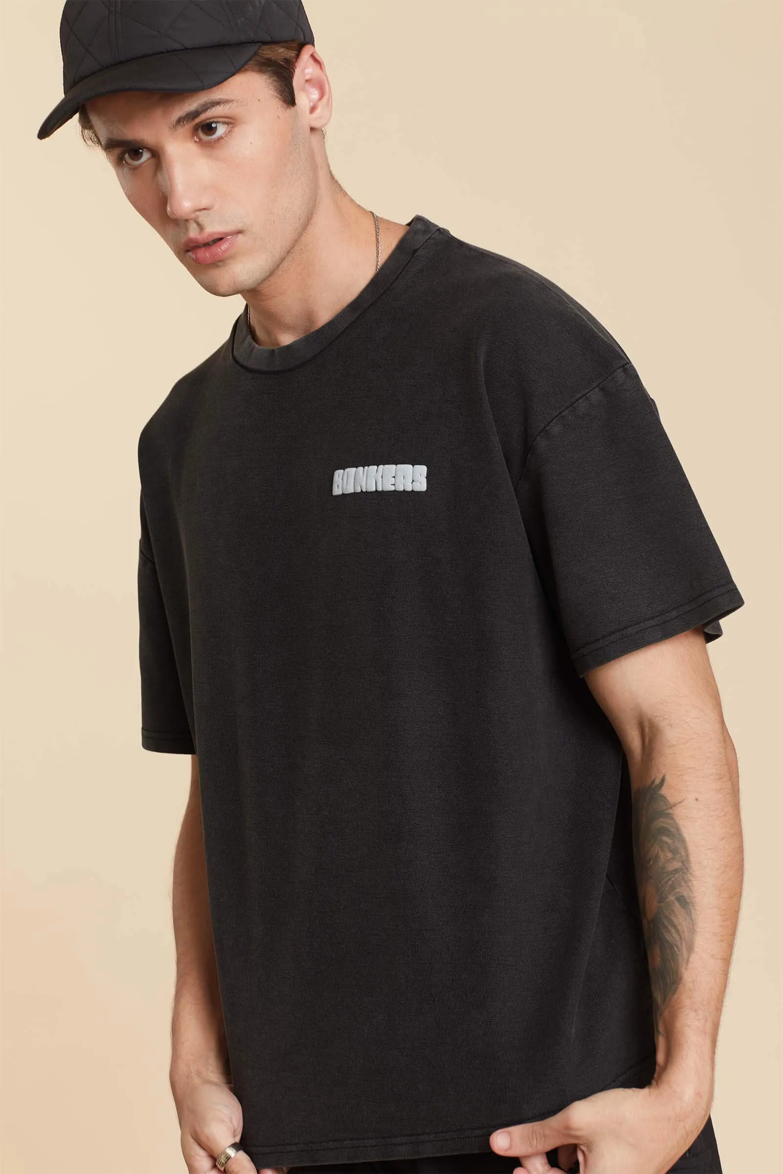 Black Heavyweight Pique Oversized T-shirt