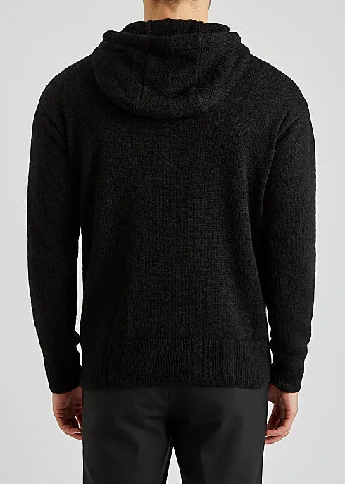 Black logo hooded wool-blend jumper