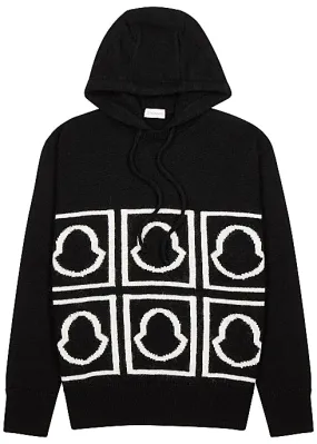 Black logo hooded wool-blend jumper