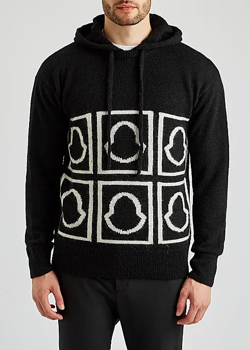 Black logo hooded wool-blend jumper
