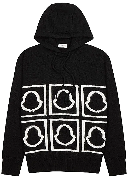 Black logo hooded wool-blend jumper