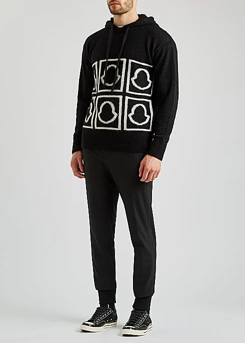 Black logo hooded wool-blend jumper