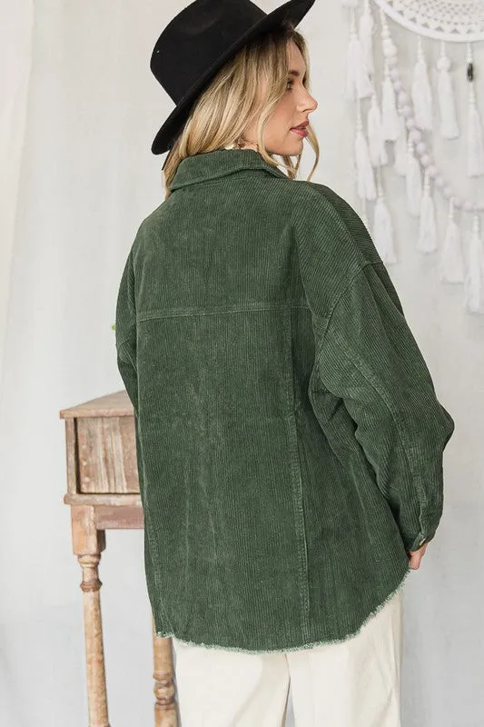 Chic Ribbed Velvet Button-Up Jacket with Pockets