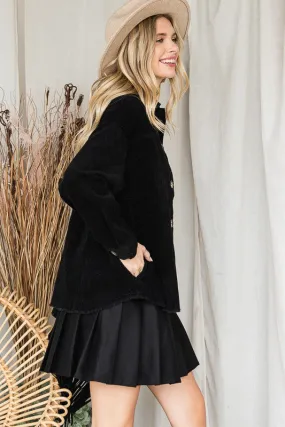 Chic Ribbed Velvet Button-Up Jacket with Pockets