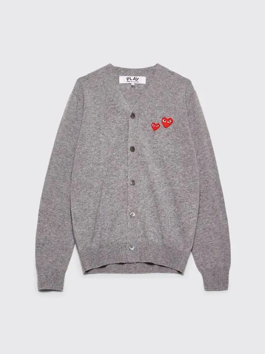 DOUBLE HEART KNITTED CARDIGAN GREY