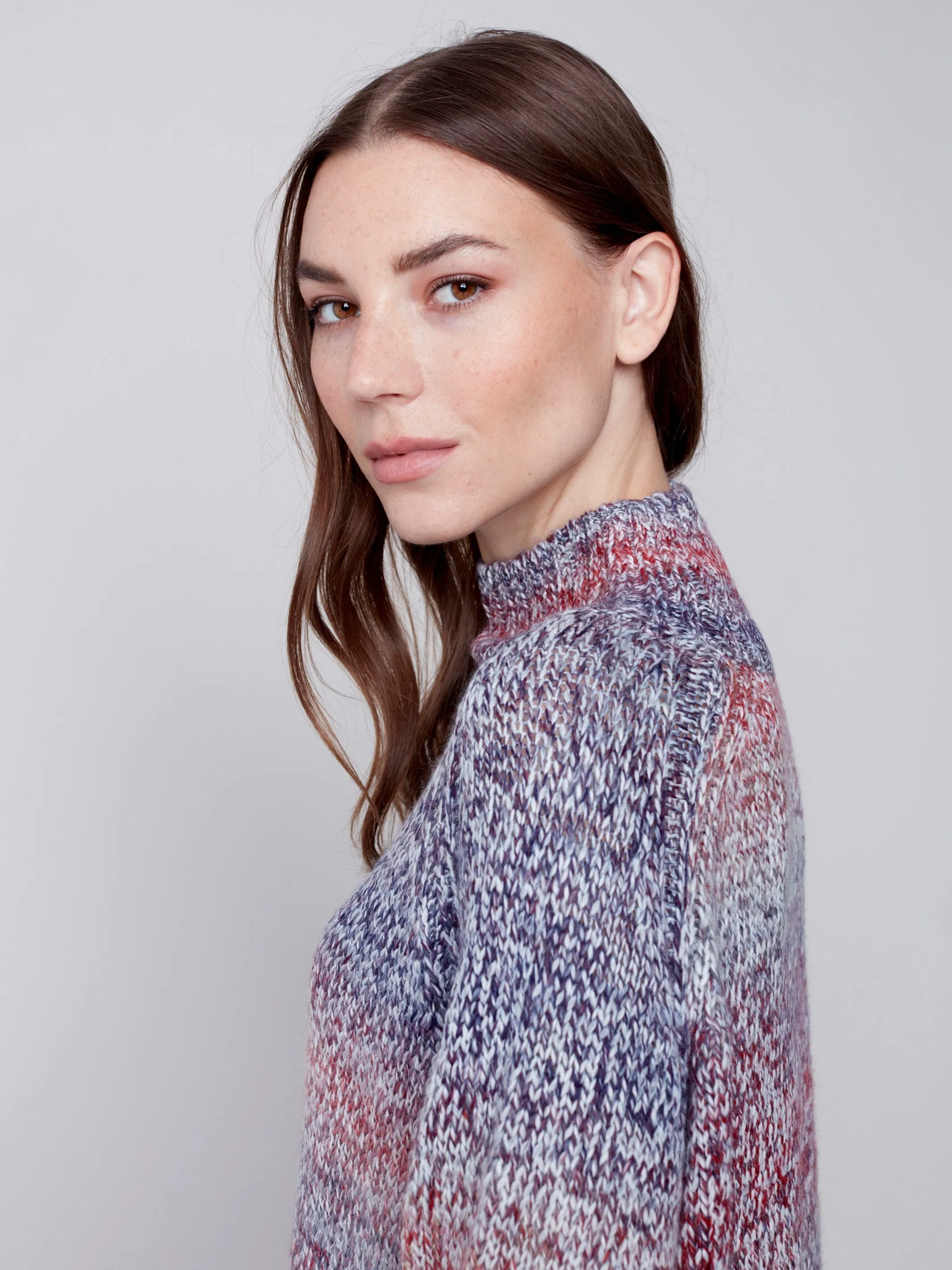 Flex Yarn Sweater with Mock Neck - Multicolor