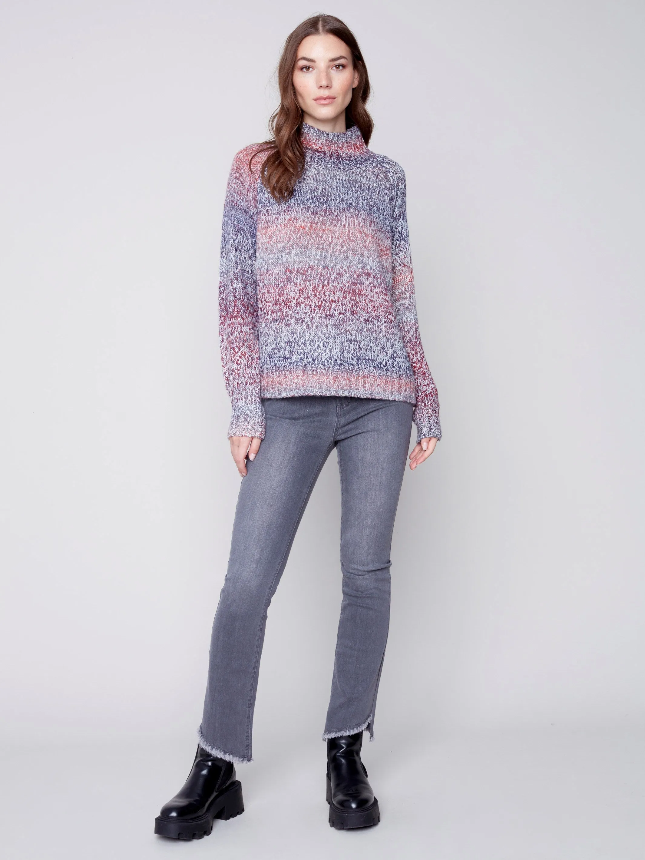 Flex Yarn Sweater with Mock Neck - Multicolor