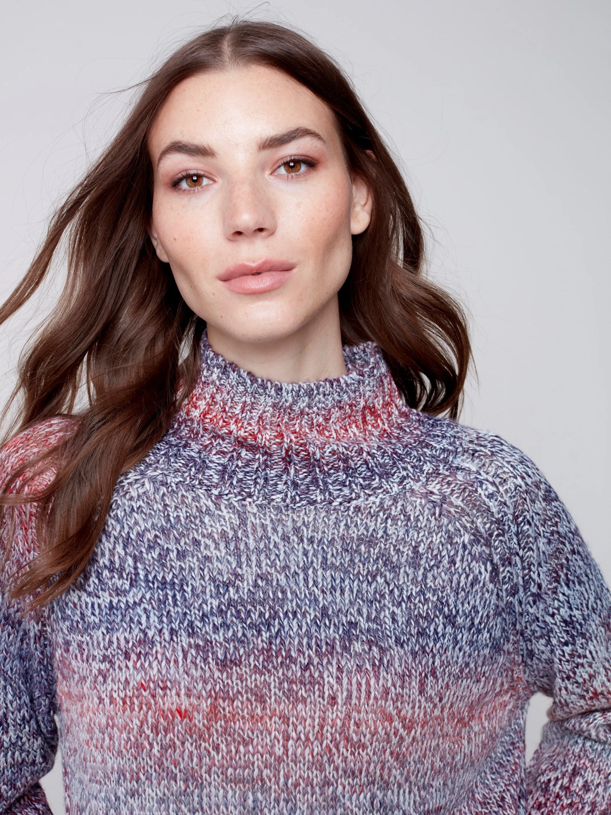 Flex Yarn Sweater with Mock Neck - Multicolor
