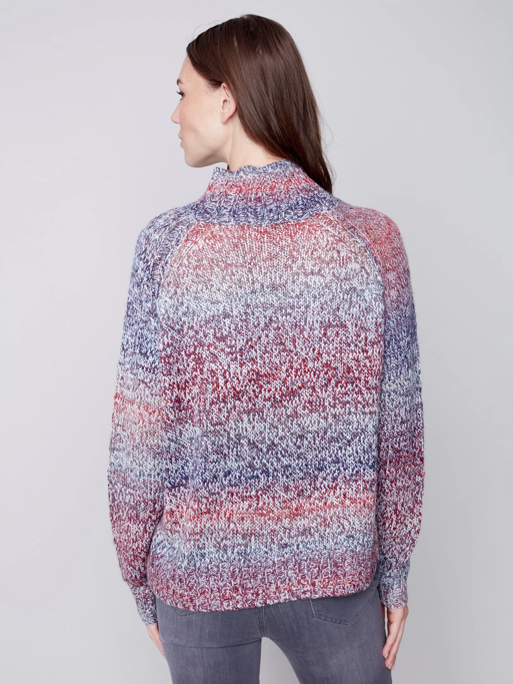 Flex Yarn Sweater with Mock Neck - Multicolor