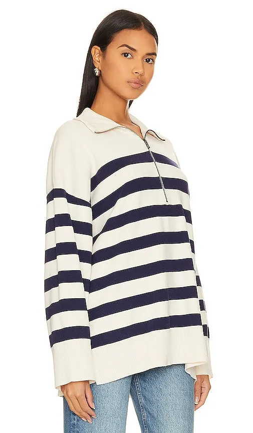 Free People Coastal Stripe Pullover in Navy