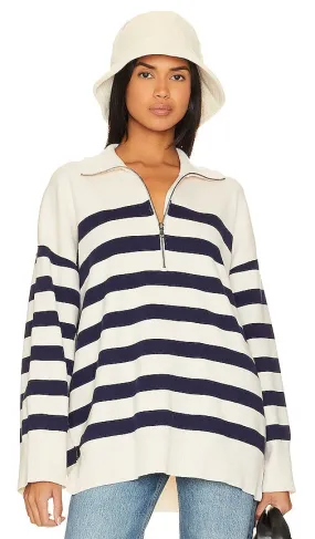 Free People Coastal Stripe Pullover in Navy