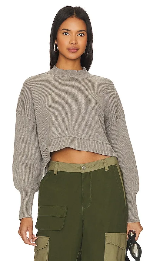 Free People Easy Street Crop Pullover in Grey