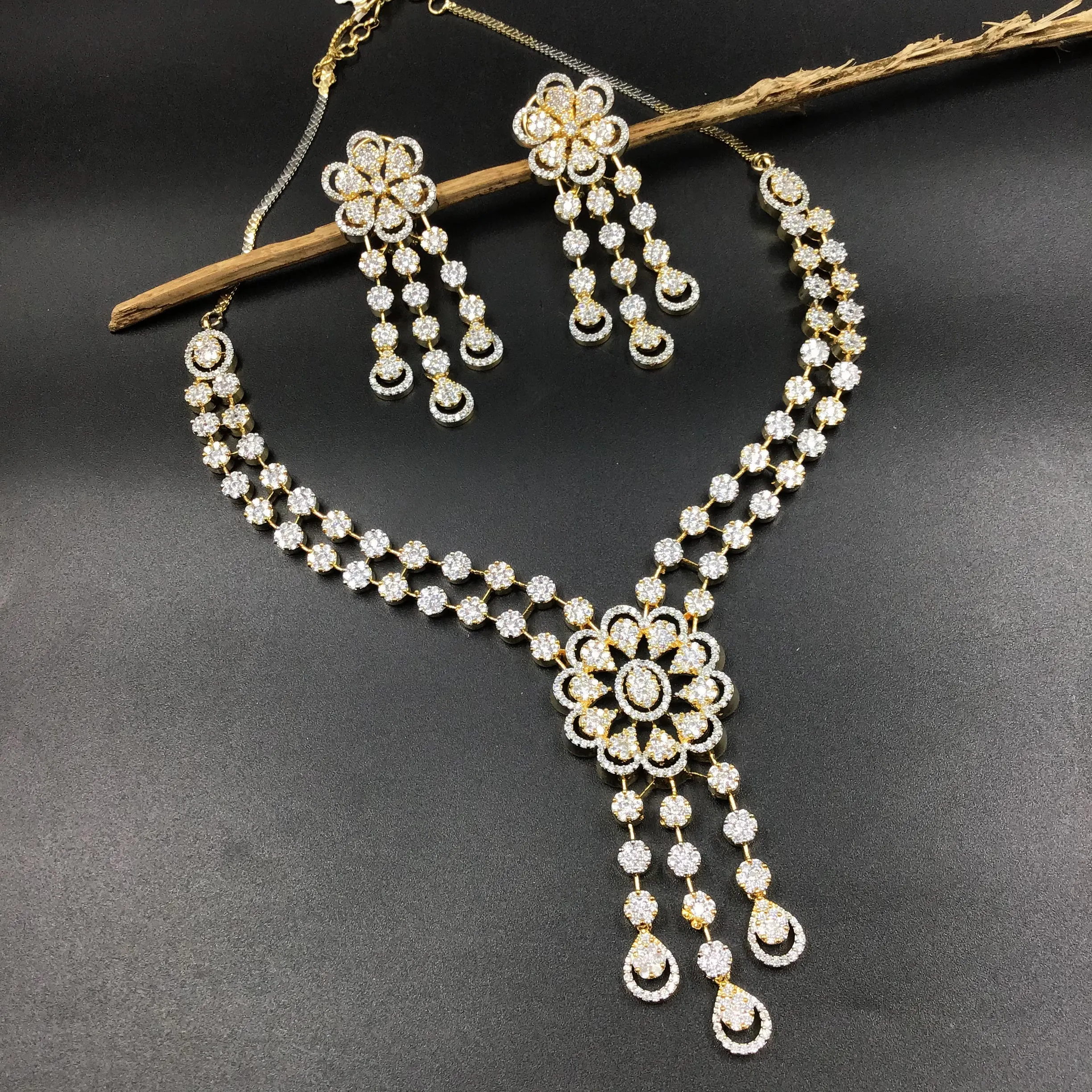 Gold Zircon/AD Necklace Set  18927-6109