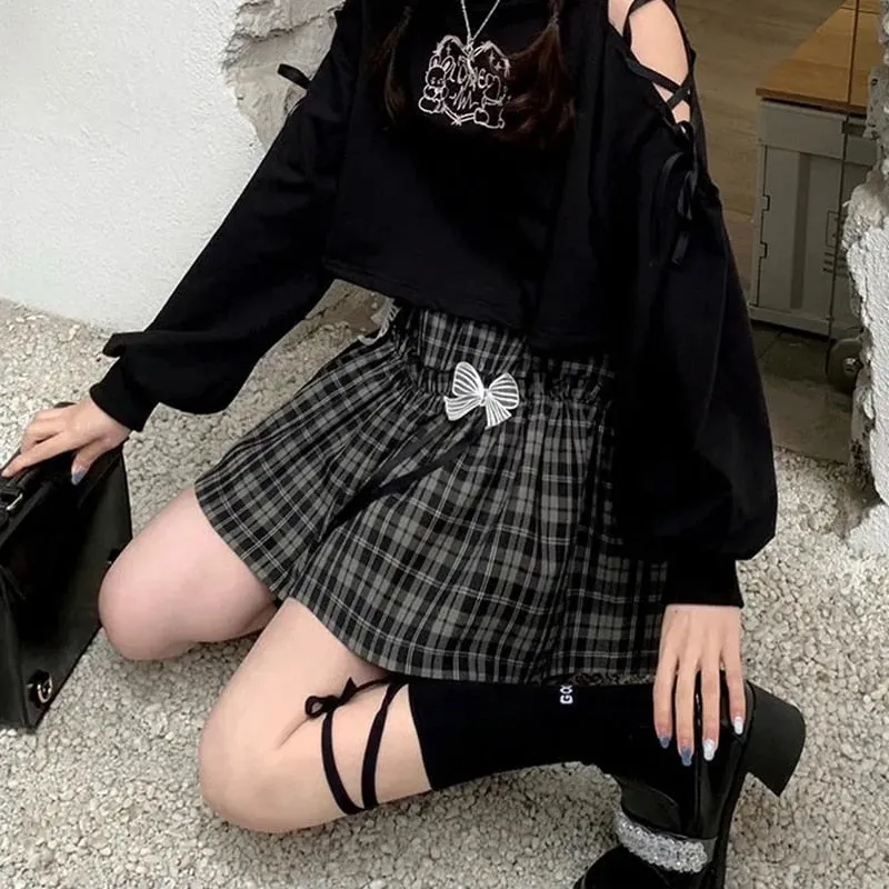 Gothic Lolita Plaid Rock Frauen schwarz und grau