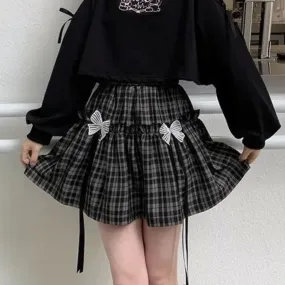 Gothic Lolita Plaid Rock Frauen schwarz und grau