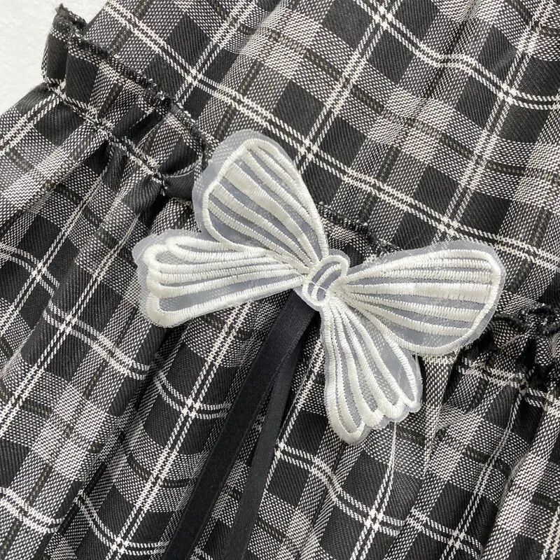 Gothic Lolita Plaid Rock Frauen schwarz und grau