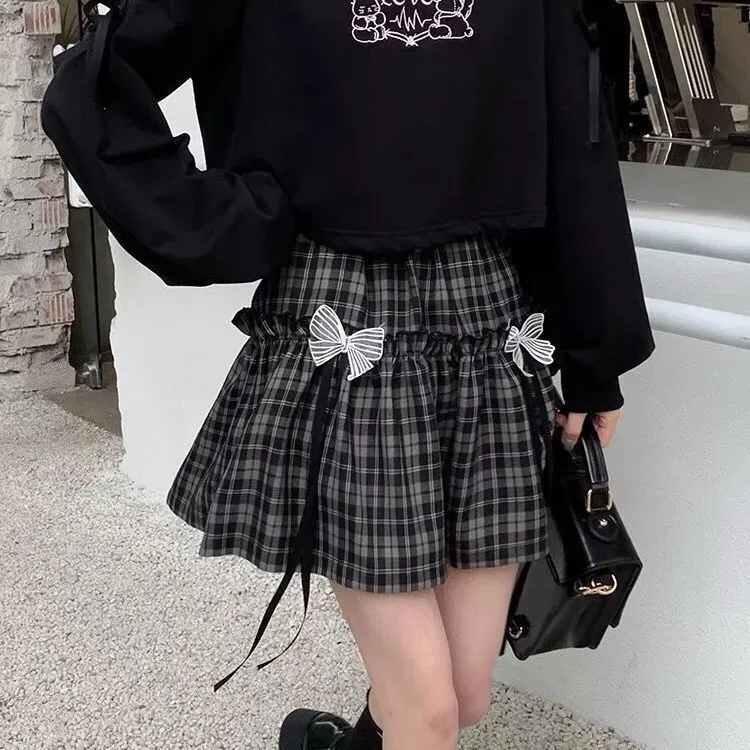 Gothic Lolita Plaid Rock Frauen schwarz und grau